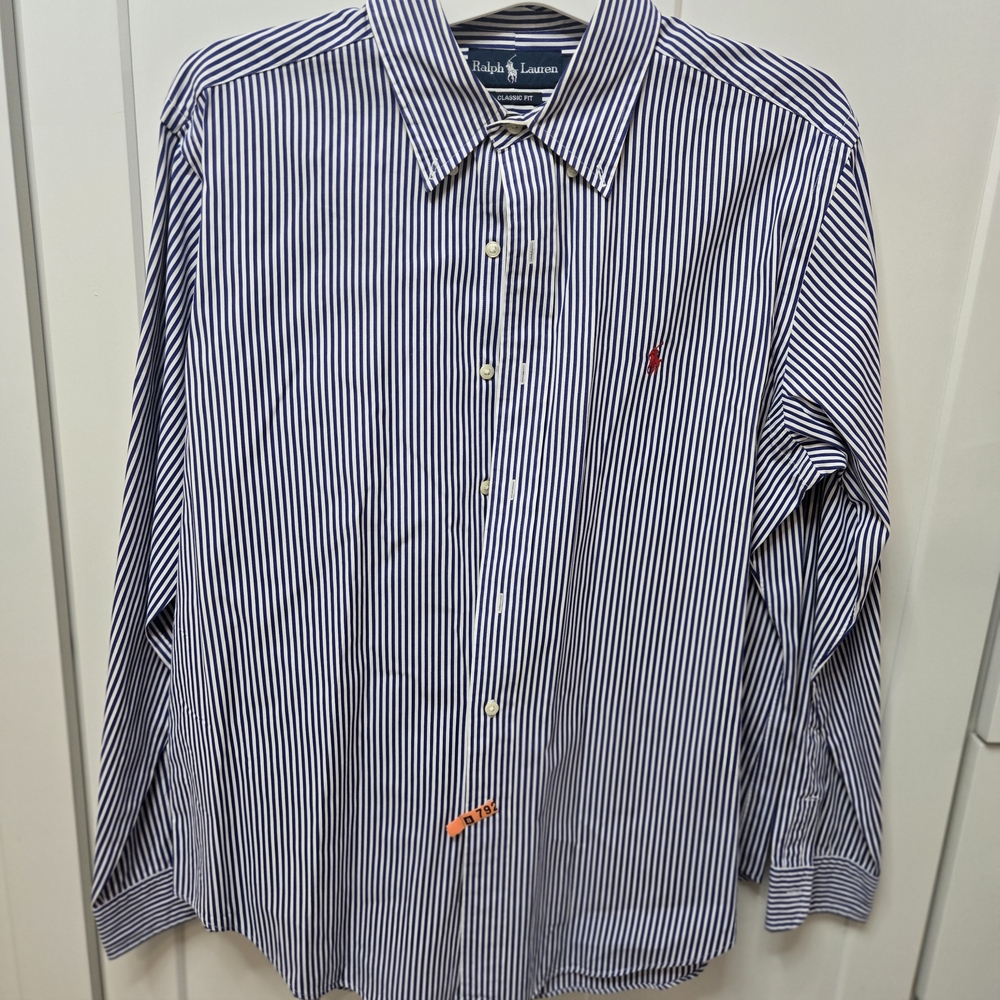 Ralph Lauren Blue Label Men's Striped Dress Shirt Large 100 % Cotton‎